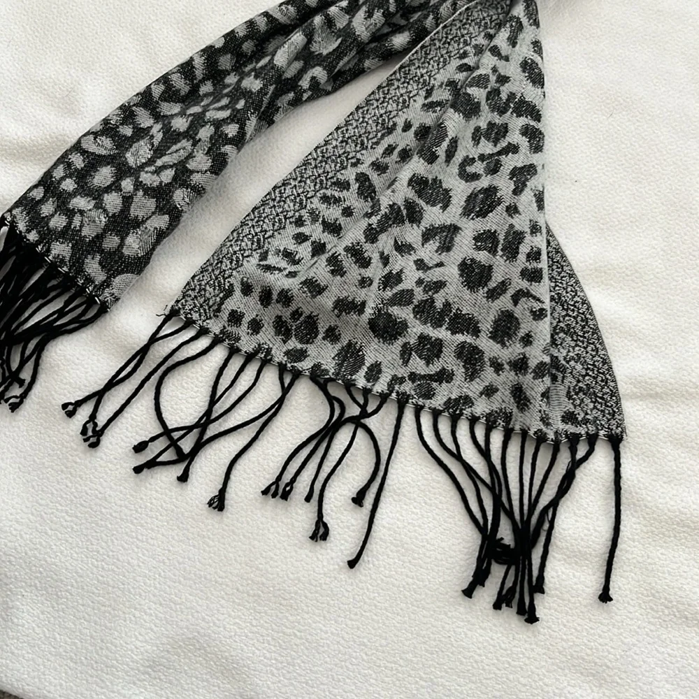 Leopard Print Scarf with Tassels